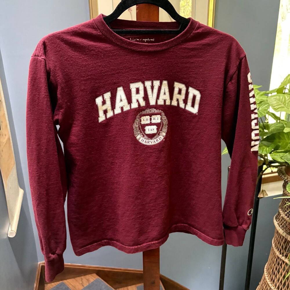 y2K VTG Harvard Crimson 100% Cotton Long Sleeve Tee sz Youth M (Women's Small) - Picture 2 of 6